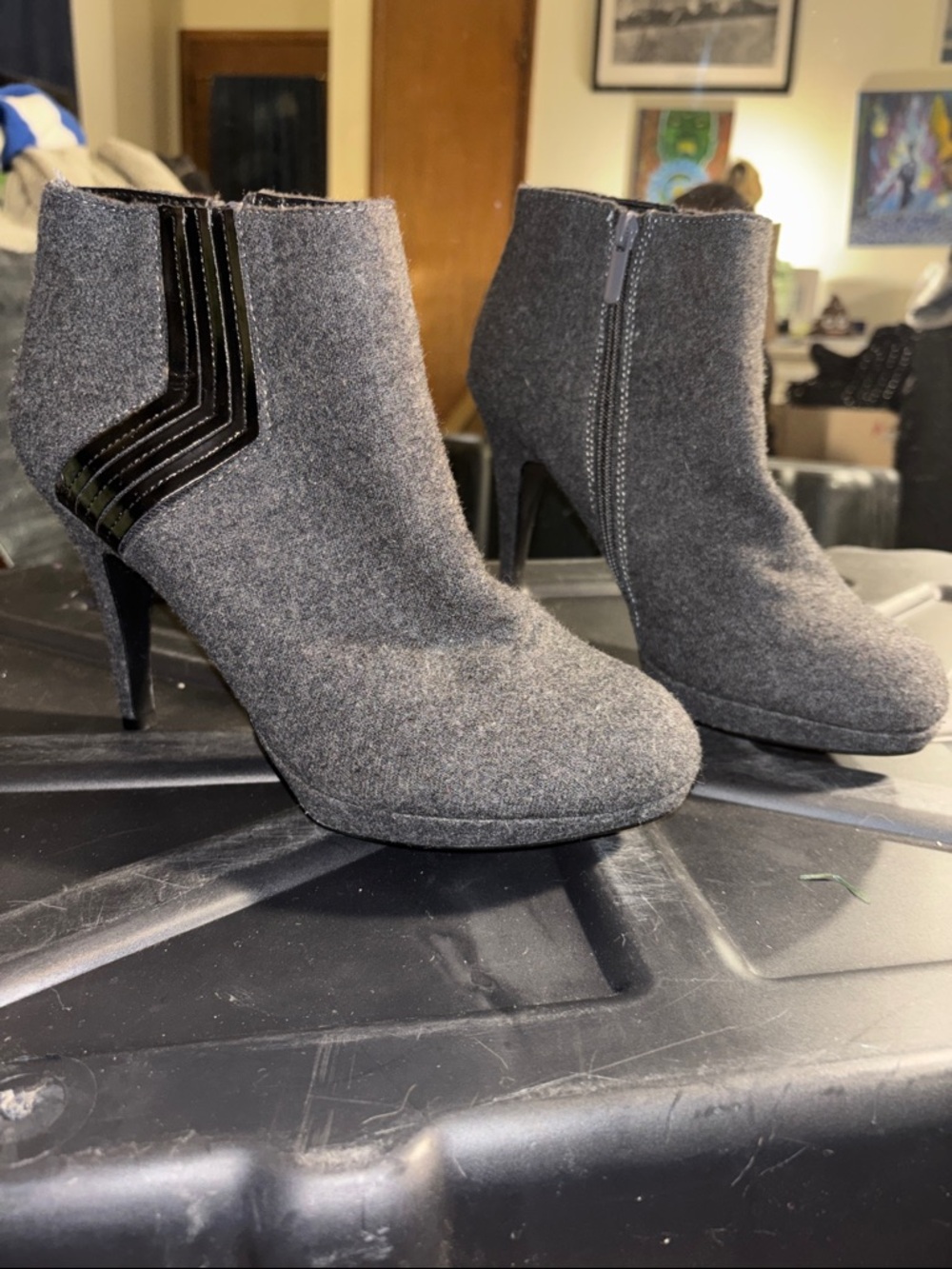 Impo Gray Felt Ankle Booties with Black Accent Stripes